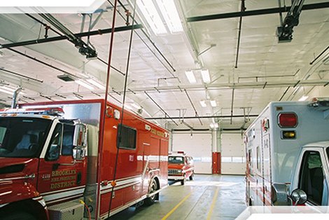 Metal Building with emergency vehicles inside